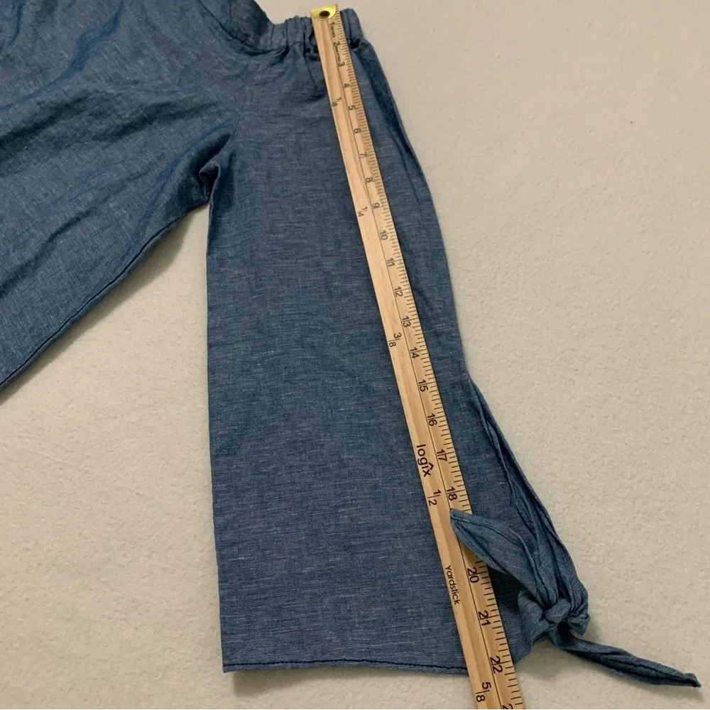 NEW Free People Women's Off Shoulder Long Sleeve Chambray Linen Blend Top Blue S - Picture 13 of 16